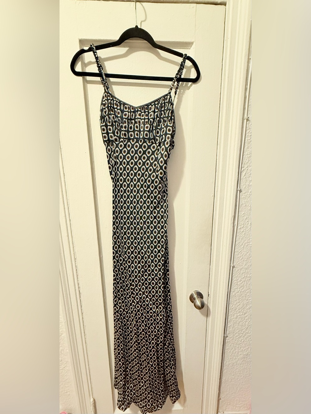 Sandro Black and White Mesh Spaghetti Strap Maxi Dress